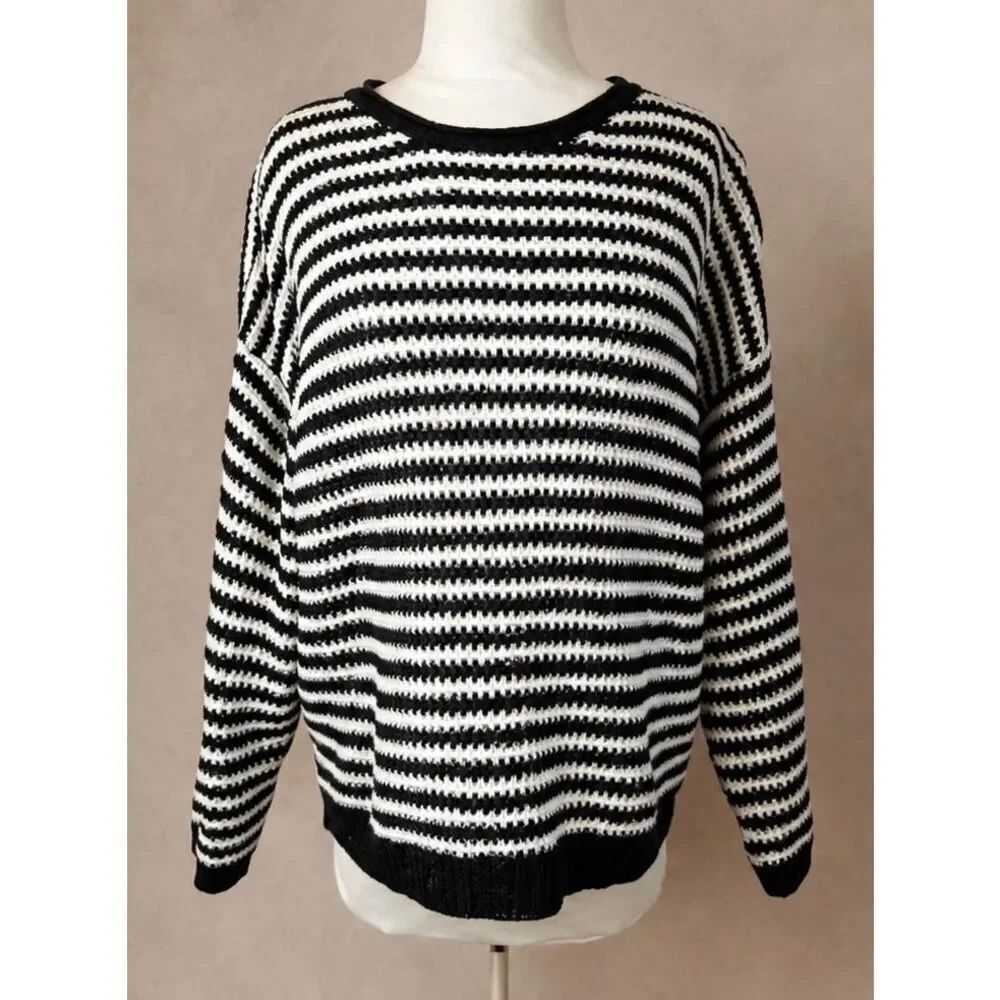Little Lies Size L Orla Crewneck Sweater Striped Crochet Relaxed
